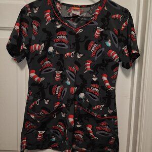 Cherokee Tooniforms Dr. Seuss Here Comes Trouble Women's Scrub Top - XS